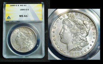 1880-S  Morgan Silver Dollar ANACS MS 61  Good Date! Nice Coin!   (jym27)