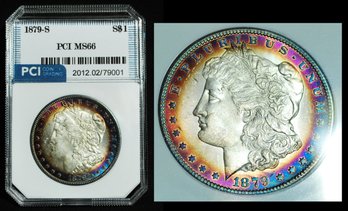 1879-S  Morgan Silver Dollar PCI MS66  RAINBOW TONED Great Date!  Superb Coin!  (9yaq3)