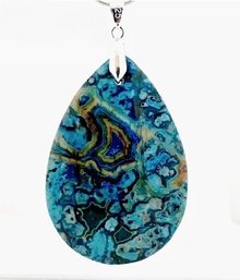 Natural Blue Crazy Lace Agate Pendant Necklace /Sterling Silver Chain STONE Spiritual HEALING NEW