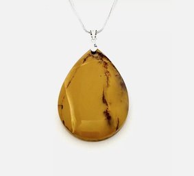 Natural Yellow Egg Huangshi Pendant Necklace W/ 18' Sterling Silver Chain Spiritual / HEALING STONE