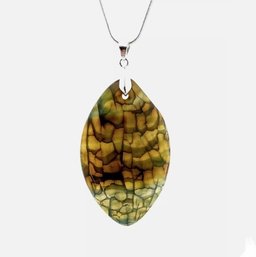 Natural Dragon Vein Agate Pendant Necklace /Sterling Silver Chain Spiritual HEALING  Stone