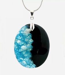 Natural Blue  Druzy Geode Agate Pendant Necklace /Sterling Silver Chain Spiritual HEALING Stone