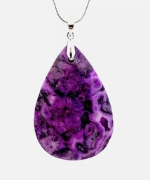 Natural Purple Crazy Lace Agate Pendant Necklace /Sterling Silver Chain STONE Spiritual HEALING NEW