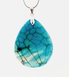 Natural Blue Dragon Vein Agate Pendant Necklace /Sterling Silver Chain Spiritual HEALING  Stone