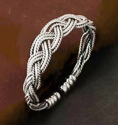 Gorgeous Hand-Crafted  Sterling Silver Braided Rope Twist Cuff Bracelet NEW