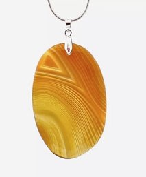 Natural Golden Onyx Agate Pendant Necklace /Sterling Silver Chain Spiritual HEALING STONE  NEW