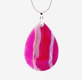 Natural Pink & White Stripe Onyx Agate Pendant Necklace /Sterling Silver Chain Spiritual HEALING STONE  NEW