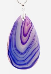 Natural Purple & Blue Stripes Onyx Agate Pendant Necklace /Sterling Silver Chain Spiritual HEALING STONE  NEW