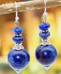 Natural Lapis Lazuli Earrings W/ Sterling Silver Plated Setting NEW