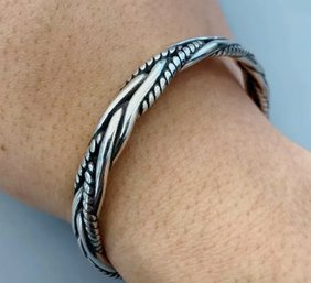 Beautiful Hand-Crafted  Sterling Silver Rope Twist Cuff Bracelet NEW