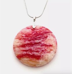 Natural Red & White Onyx Agate Pendant Necklace /Sterling Silver Chain Spiritual HEALING STONE  NEW