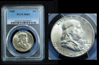 1958   Franklin Silver Half Dollar  PCGS Graded MS 63  SUPER!  (and67NT)