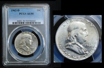 1962-D   Franklin Silver Half Dollar  PCGS Graded AU 50  NICE!  (2mru7NT)