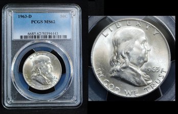 1963-D   Franklin Silver Half Dollar  PCGS Graded MS 62  SUPER!  (9bcv9NT)