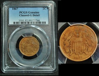 1867  Two Cent Piece  PCGS Graded G Detail - Cleaned   (cap76NT)