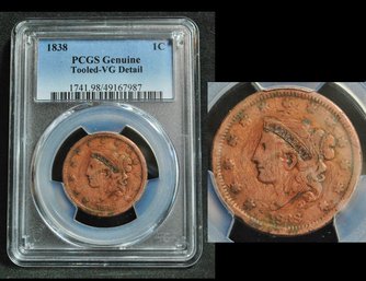 1838 Early Coronet Large Cent  PCGS Graded  VG Detail - Tooled    (38varNT)