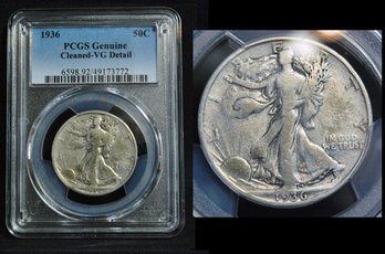 1936  Walking Liberty Silver Half Dollar PCGS Graded VG Detail - Cleaned  (zab43NT)