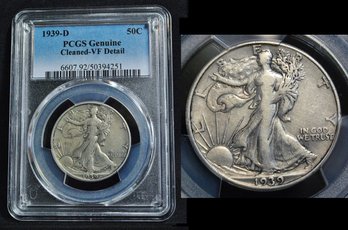 1939-D  Walking Liberty Silver Half Dollar PCGS Graded VF Detail - Cleaned GOOD DATE!  (dek69NT)