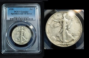 1938  Walking Liberty Silver Half Dollar PCGS Graded VF Detail - Spot Removed GOOD DATE  (fox49NT)