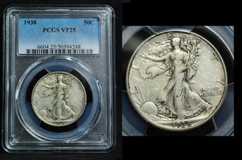 1938  Walking Liberty Silver Half Dollar PCGS Graded VF 25 GOOD DATE  (jjp33NT)