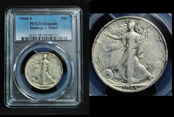 1945-S  Walking Liberty Silver Half Dollar PCGS Graded F Detail - Damage   (hlf39NT)