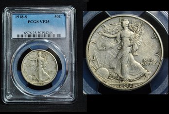 1918-S  Walking Liberty Silver Half Dollar PCGS Graded VF 25  GREAT DATE!!   (5ark7NT)