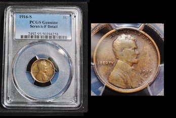 1916-S Lincoln Cent  PCGS Graded F Detail - Scratch   (wpd7NT)