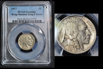 1917 Buffalo Nickel  PCGS Graded F Detail - Wrap Machine Damage But NICE COIN!!  (eeg5NT)