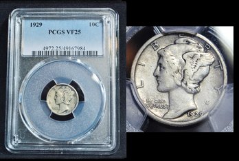 1929  Mercury Silver Dime  PCGS Graded VF 25  (rac21NT)