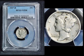 1937-D  Mercury Silver Dime  PCGS Graded VF 30  (chf47NT)