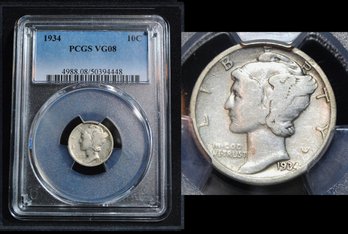 1934  Mercury Silver Dime  PCGS Graded  VG 08  (tft25NT)