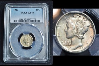 1943  Mercury Silver Dime  PCGS Graded  XF 45  NICE COIN!  (brf27NT)