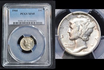 1944  Mercury Silver Dime  PCGS Graded  XF 45  NICE COIN!  (27swaNT)