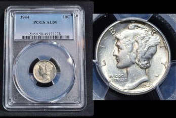 1944  Mercury Silver Dime  PCGS Graded  AU 50 NICE COIN!  (pmc26NT)