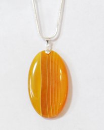 Natural Orange Onyx Agate Pendant Necklace /Sterling Silver Chain STONE Spiritual HEALING  NEW