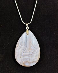 Natural Coin Striped Agate Pendant Necklace W/Sterling Silver Chain Spiritual Healing Stone