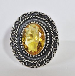 Natural Citrine  Ring  German Silver Setting  Size 8  NEW