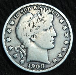 1908-D  Barber Silver Half Dollar  Nice Coin!  (9ase2)