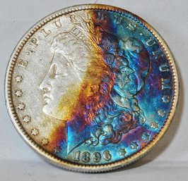 1896  Morgan Silver Dollar XF  RAINBOW TONING!  (avc41)