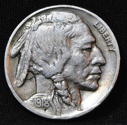 1918  Buffalo Nickel  EARLY DATE!   VF  Near Full Horn Sharp Date!  Nice!!   (6hmb9)