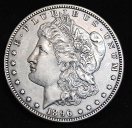 1896 Morgan Silver Dollar  AU  Good Date!  CHEST FEATHERING  NICE! (dce29)