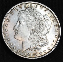 1896   Morgan Silver Dollar AU / BU Full Chest Feathering NICE!   (8hpg4)