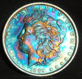 1889  Morgan Silver Dollar RAINBOW TONING!  Nice   (Lpc28)