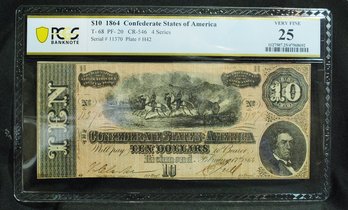 1864  $10 Confederate States Note PCGS GRADED VF 25 Nice!! (1)