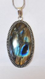 Natural Peacock Labradorite Stone Pendant Necklace On German Silver Chain NEW