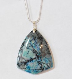 Natural Blu-Gray Chohua Jasper Pendant Necklace /Sterling Silver Chain STONE Spiritual HEALING  NEW