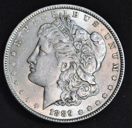 1889 Morgan Silver Dollar AU  Full  CHEST FEATHERING  NICE! (tcr25)