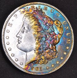 1901-O  Morgan Silver Dollar  UNCIRCULATED Rainbow Toning SUPERB!   (2cbr5)