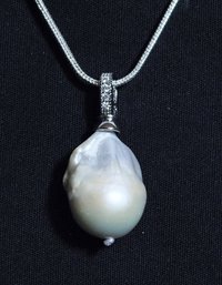 Natural Baroque Large Freshwater South Seas Pearl Pendant Necklace / Sterling Silver Chain HEALING NEW