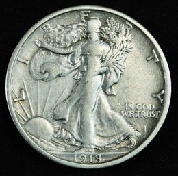 1918-S   Walking Liberty Silver Half Dollar Great Date!!   HARD TO FIND THIS NICE!  (8zay2)